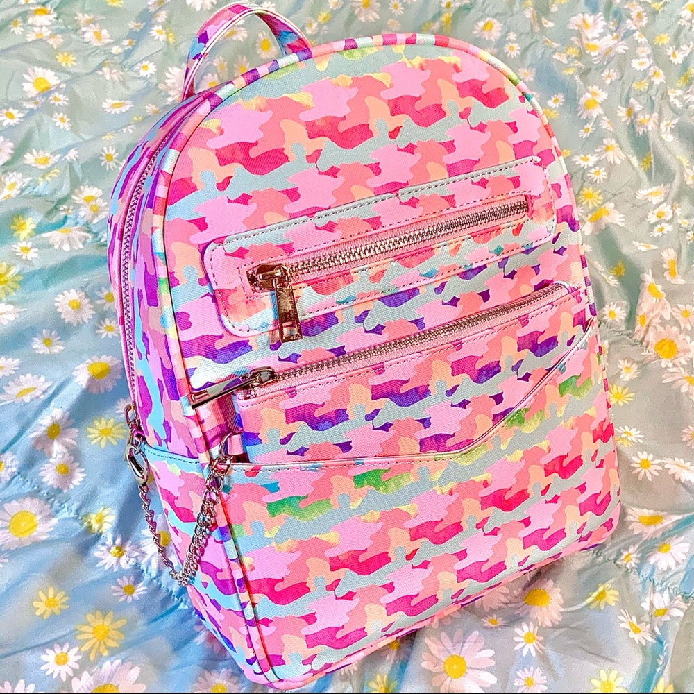 Rainbow Camo Camouflage Mini Backpack Chain Wallet